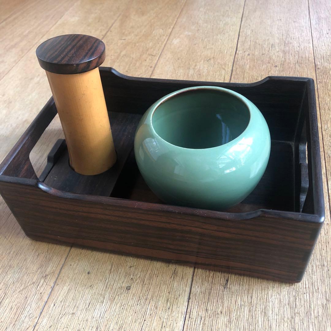 昔の煙草盆セット　茶道具　煙草盆　陶製　灰入れ蓋付き