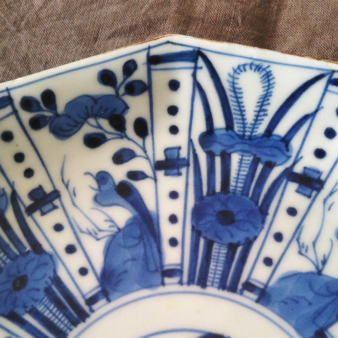 染付☆芙蓉手皿☆12角形☆骨董品