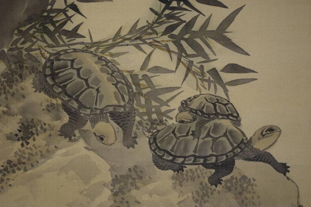 真作/岸連山/寿老鶴亀図/三幅対/布袋屋掛軸HG-111