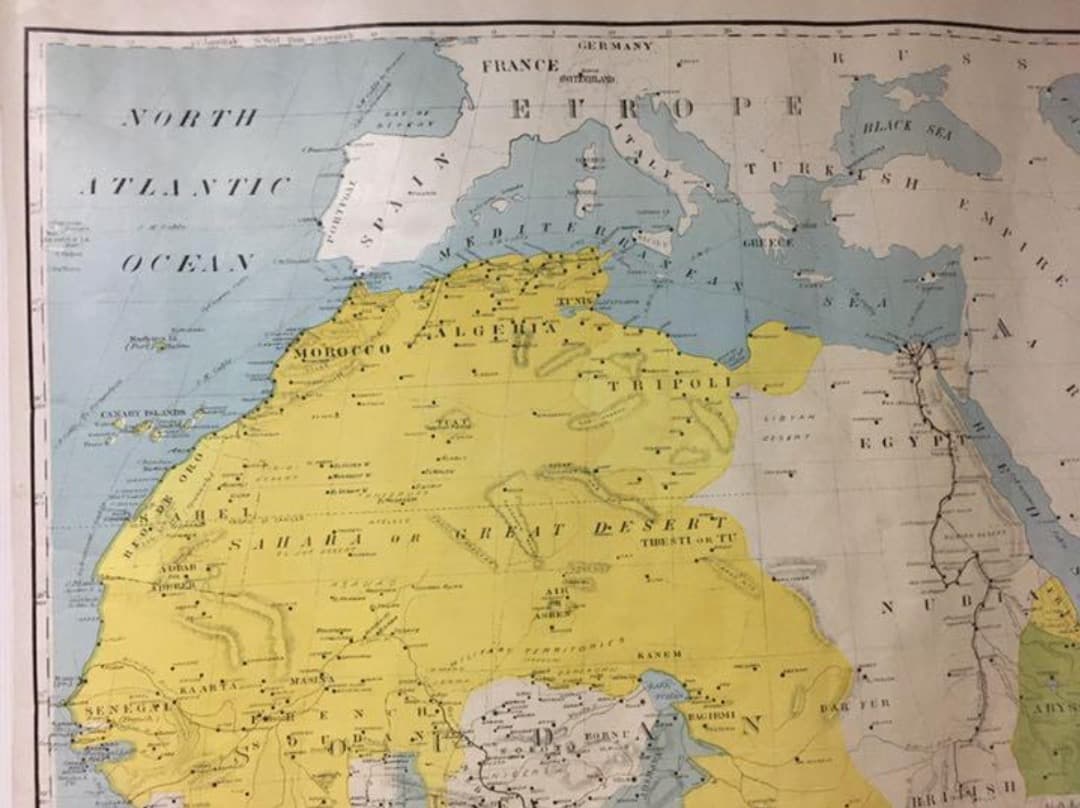 アンティーク大型 地図 マップ 　アメリカ歴史教材地図 近代史アフリカ領地マップ