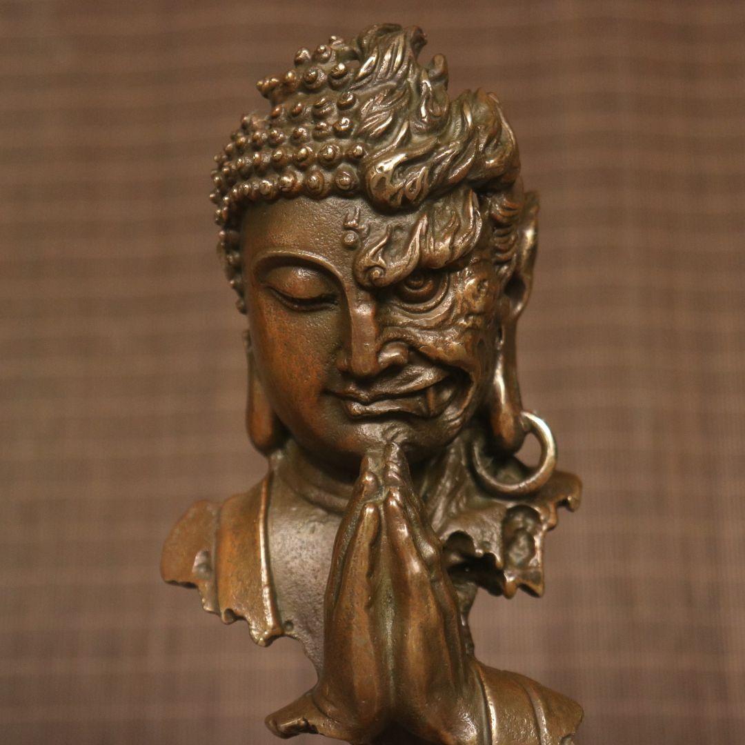 銅 細工 釈迦如来仏仏像 事務デスクトップ机 茶室 茶寵 置物 装飾品 工芸品