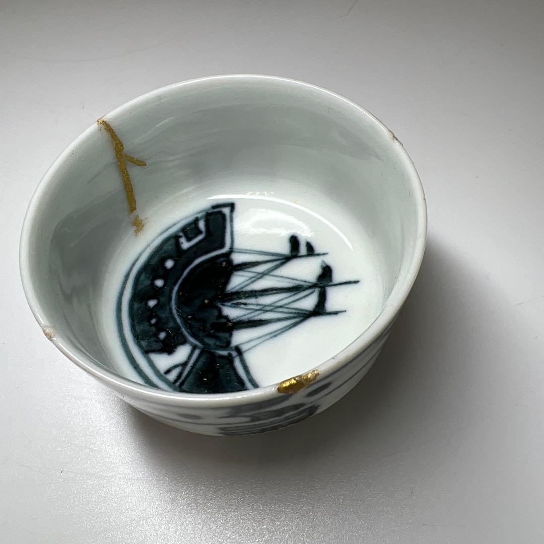 唐物　古染付　煎茶碗5客　木箱付　口径6.4㎝ 東Y7-0812①タウサ