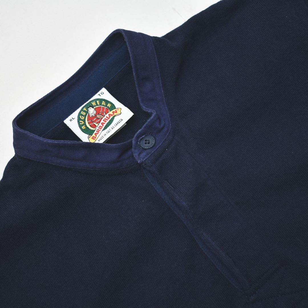 90sヴィンテージ カナダ製 バーバリアン バンドカラー ラガーシャツ XL 紺