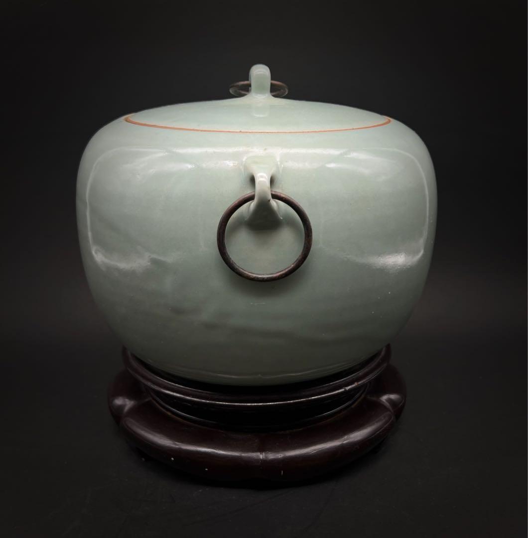 中国美術 古玩 青磁雙耳壺　お茶入れ　茶筒 茶道具