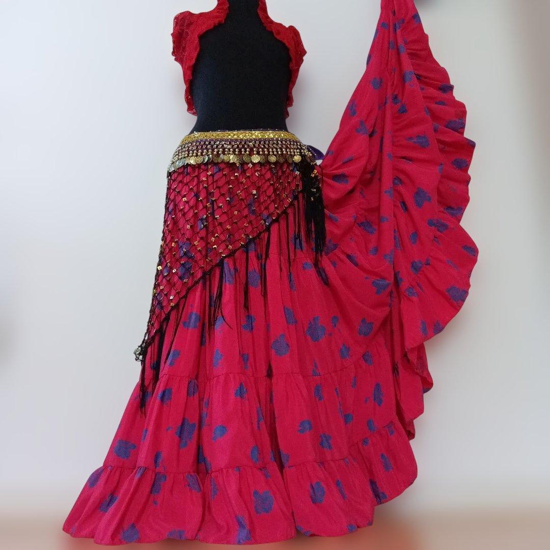 ジプシースカート　ヒップスカーフ　ボレロ　4点セットステ―ジ衣装　ロマ