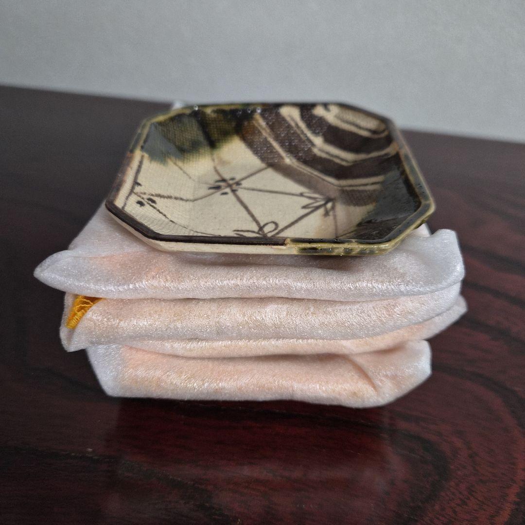 【加藤春二】葵窯『織部』五客小皿 未使用　共箱