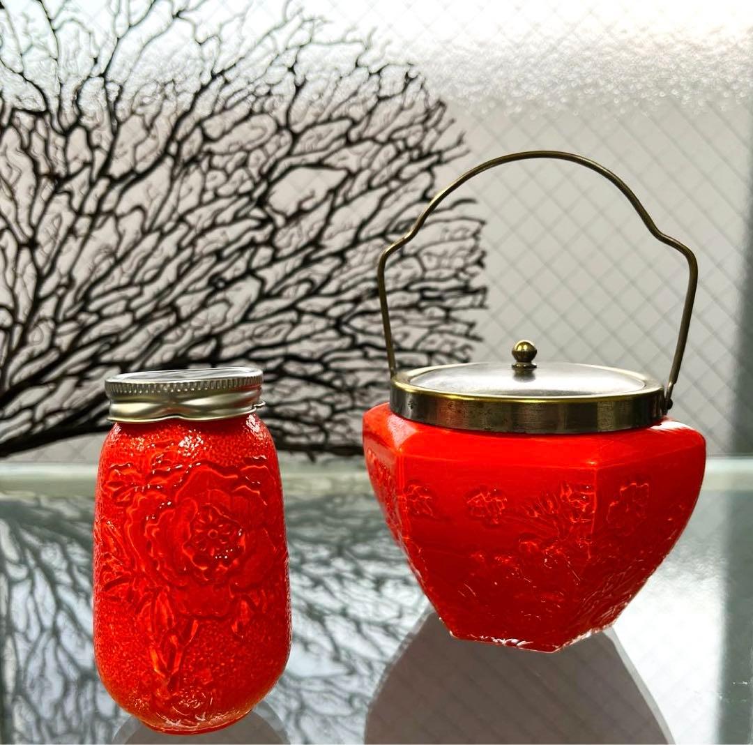 骨董　時代ガラス　超希少　瓜型　牡丹エンボス　飴屋瓶　金平糖瓶　菓子瓶