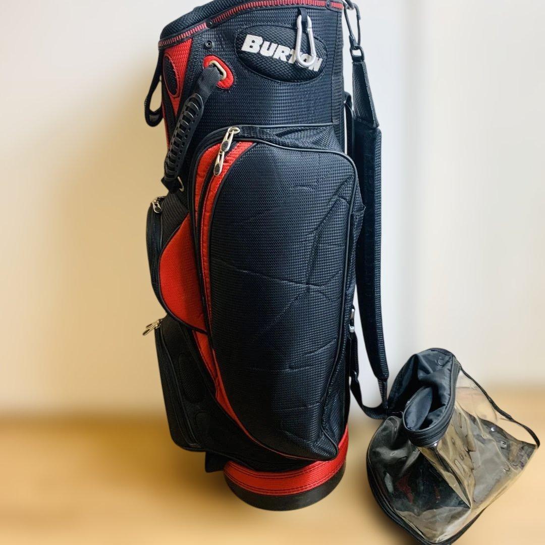 BURTON バートン ゴルフ キャディバッグ フード付き レッド ブラック