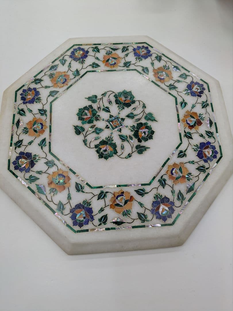 インド　タージマハル　大理石製八角形テーブルプレート　アンティーク　希少品