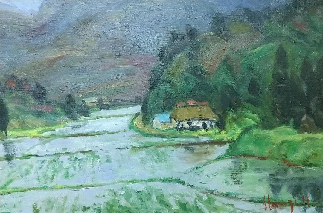 油絵「早春」船形山 1986 P12 絵画