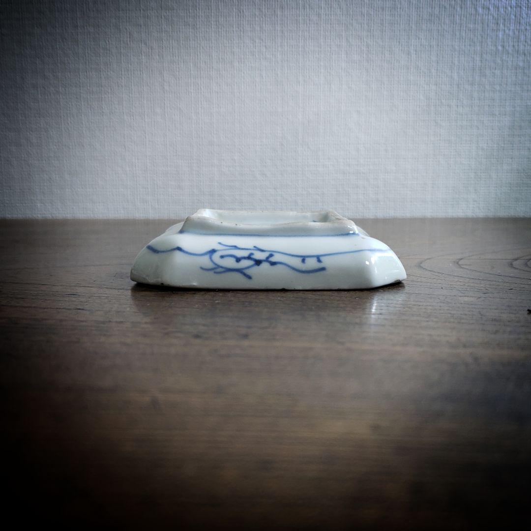 小皿 角皿 豆皿 微塵唐草 江戸 染付 古伊万里 訳あり ヒビ