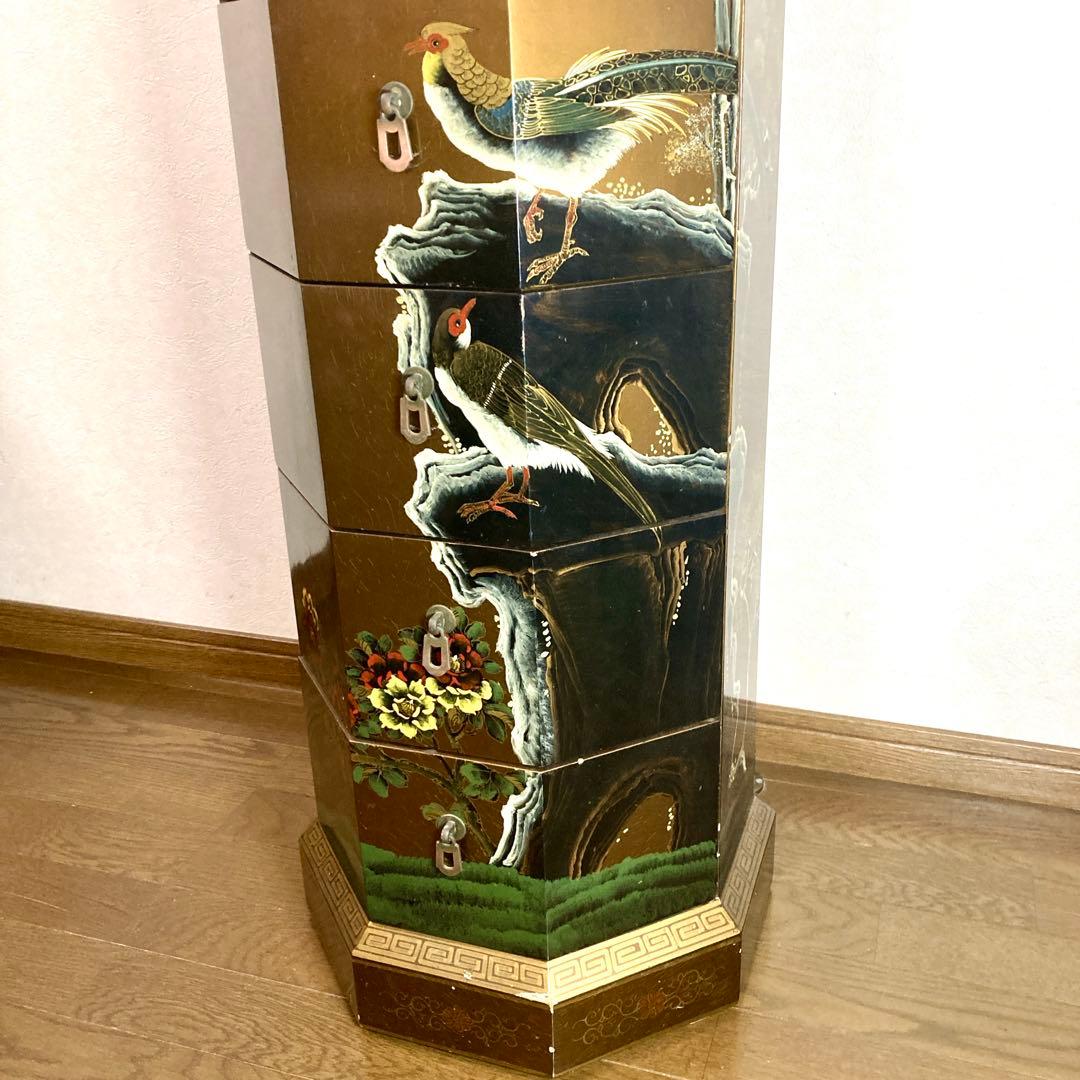 中国家具 八角型 8杯 引き出し 箪笥 チェスト 花台 高卓 飾り台