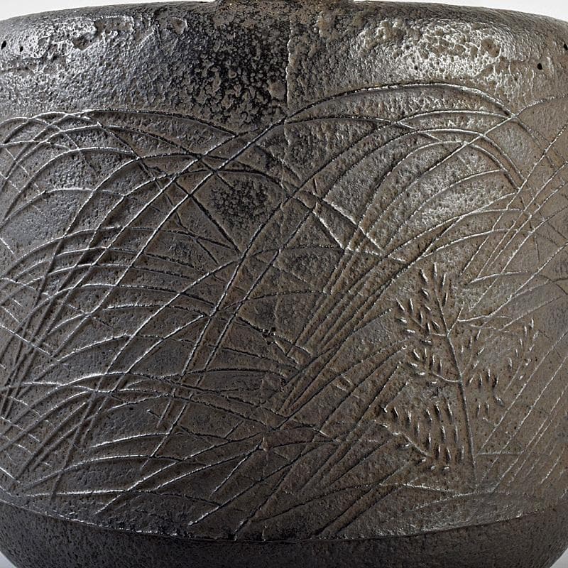 煎茶道具　南部鉄器　金澤雀州造　薄文　筒形　鉄瓶　鉄壷　D　R7746