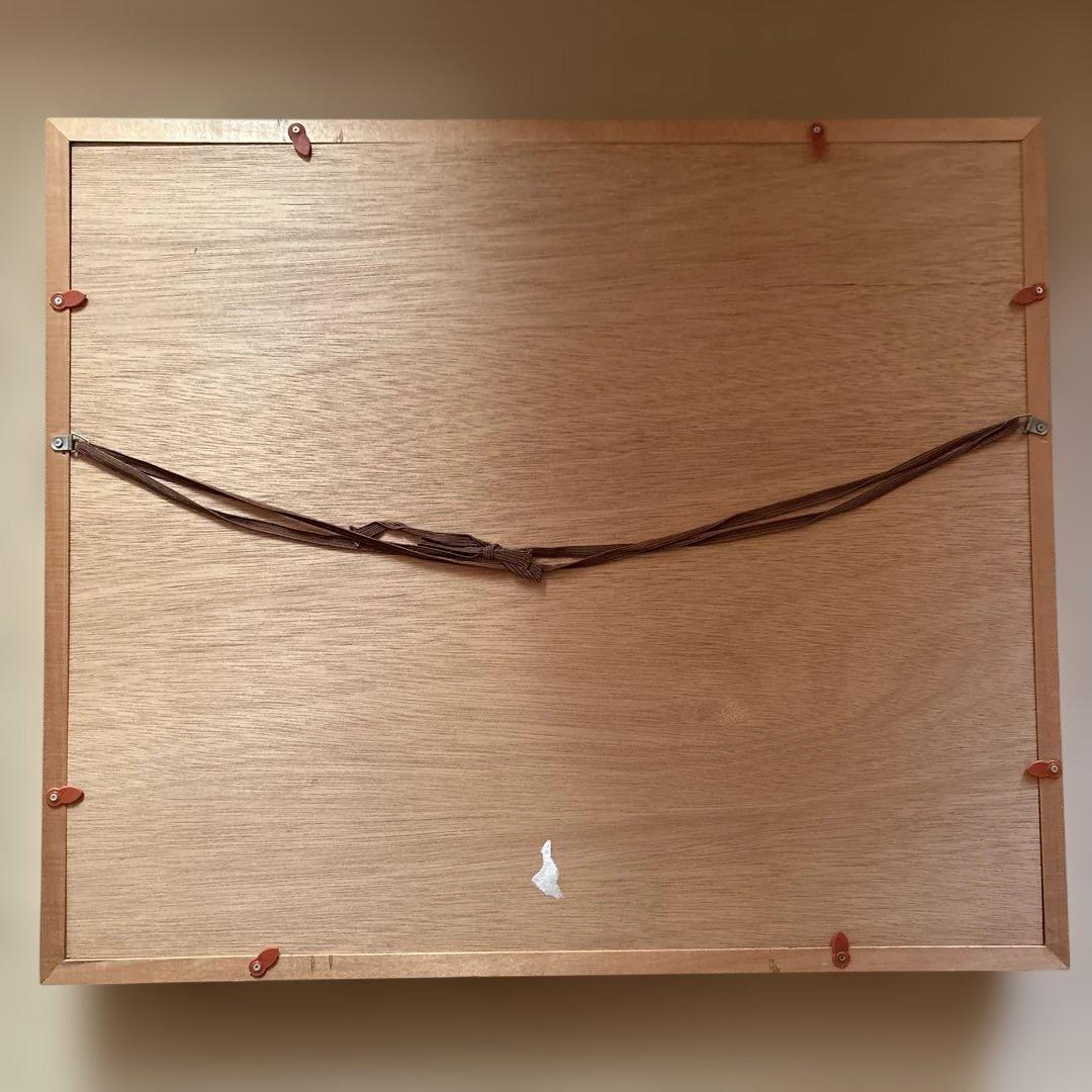 山と湖の風景 油彩画 金色フレーム付き 10％値引きしました