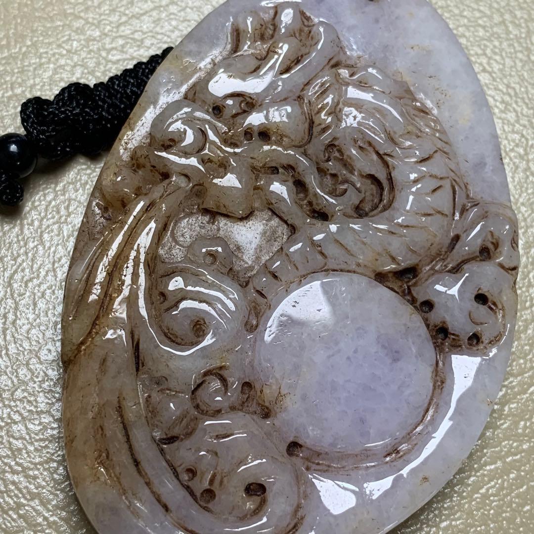 旧家蔵出　清国時代物　本物保証品　ヒスイ　翡翠 雲龍呑玉　翡翠本物保証お守り根付