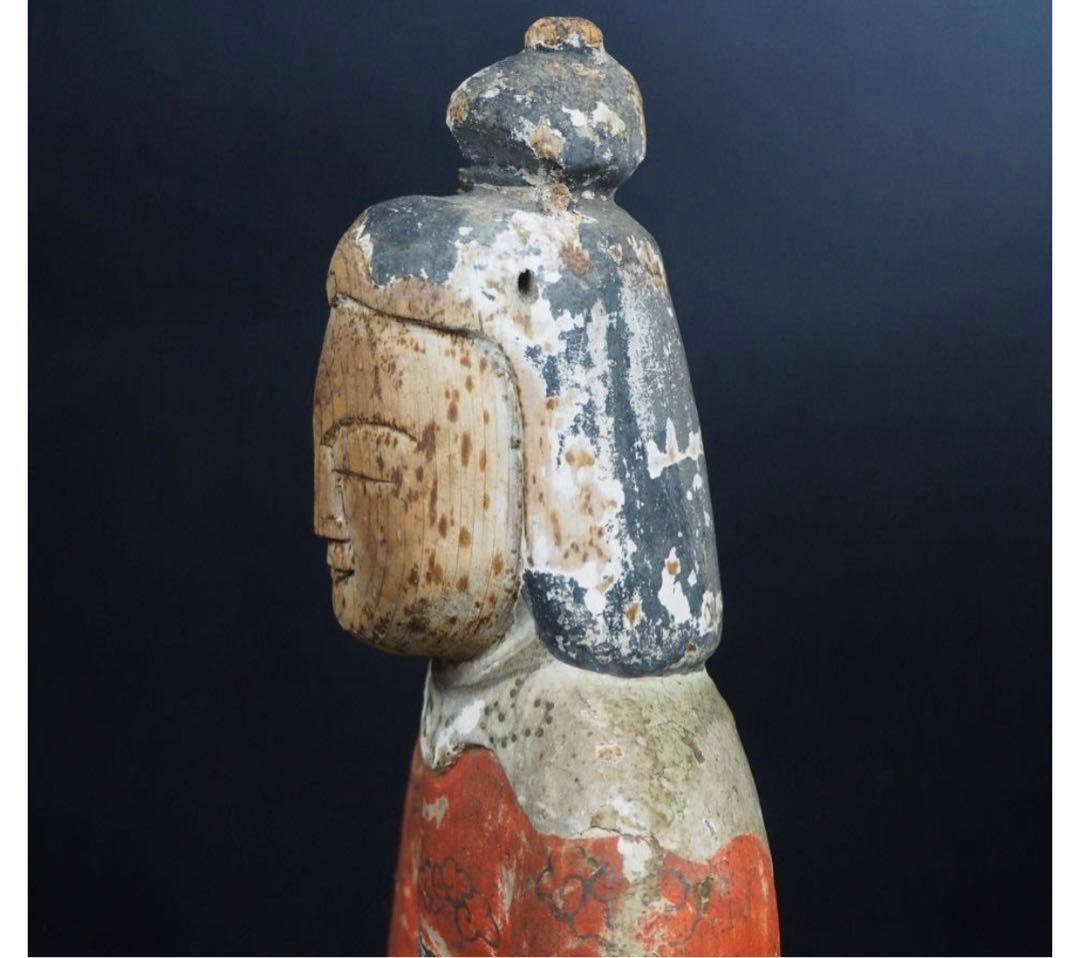 送料無料　鎌倉～室町時代　木彫り 木彫立像 古仏　仏像　総高42.3ｃｍ