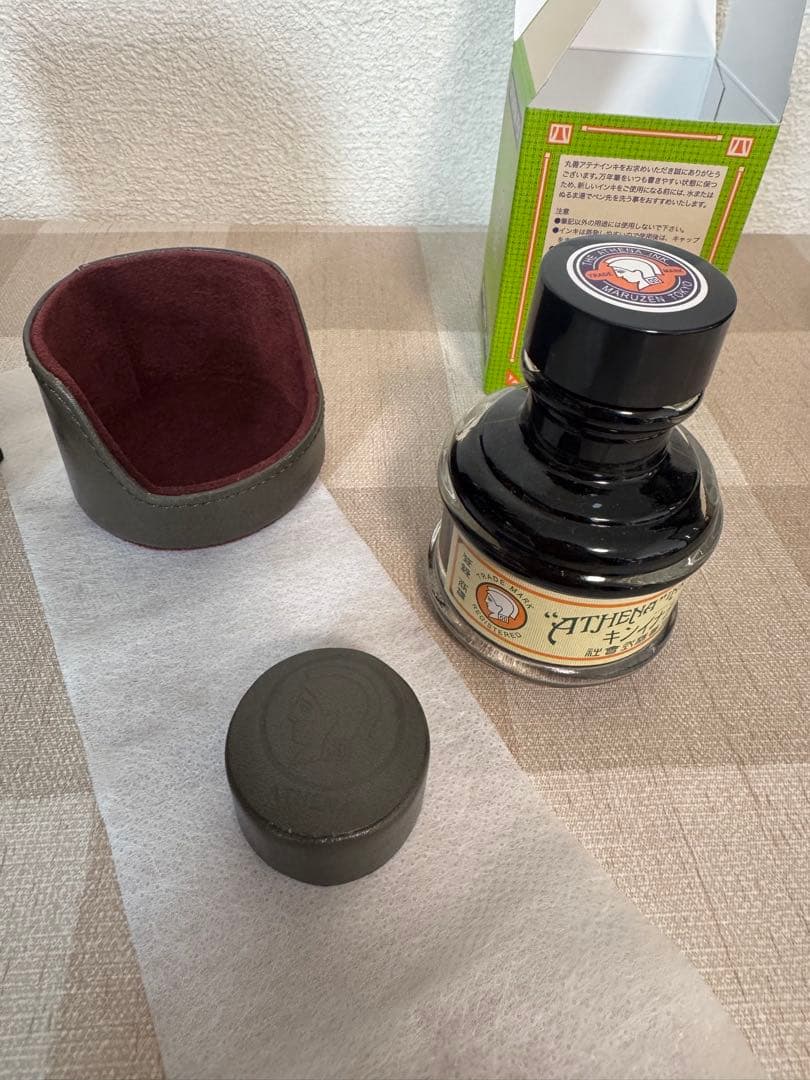 丸善インク檸檬、インク瓶ケース緑、2点セット