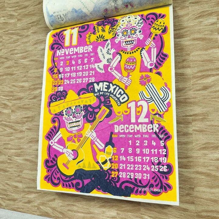 骸骨カレンダー2026】ガイコツ メキシコ★個性的スカルおしゃれメキシカン壁掛け