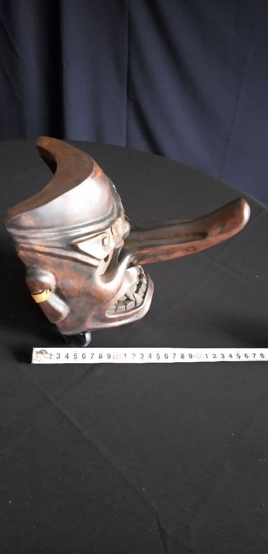 木製天狗、神楽面 鬼の顔 約20cm x 25cm