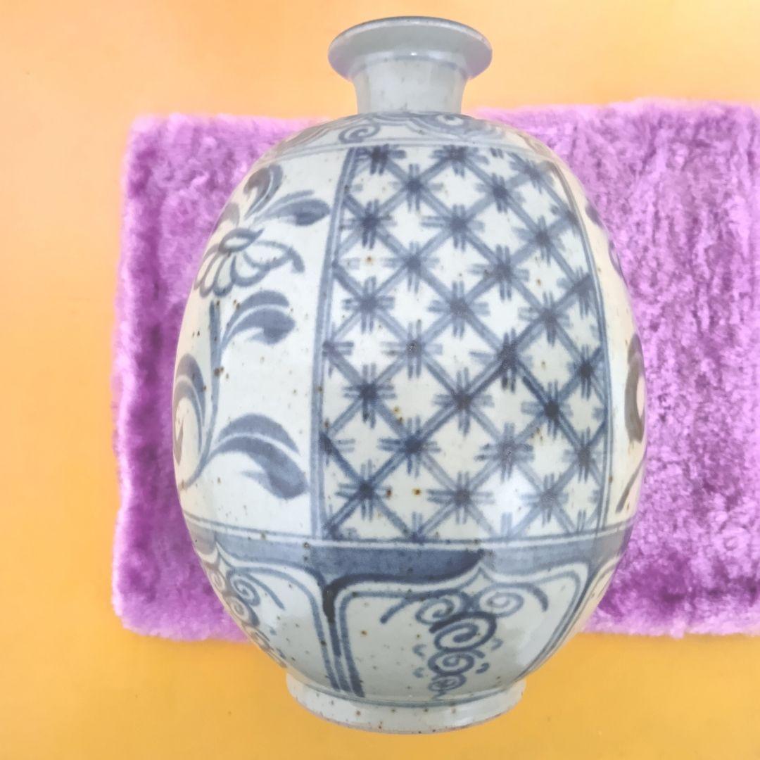 骨董品　萬古焼　華器　岸園山　花瓶　花器　花生　花入　呉須模様