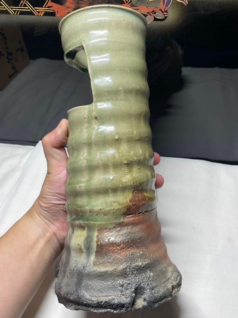 美濃焼。名作家。山田 正和。花器。超美品。舊家蔵出し。茶道具。華道具。希少品。