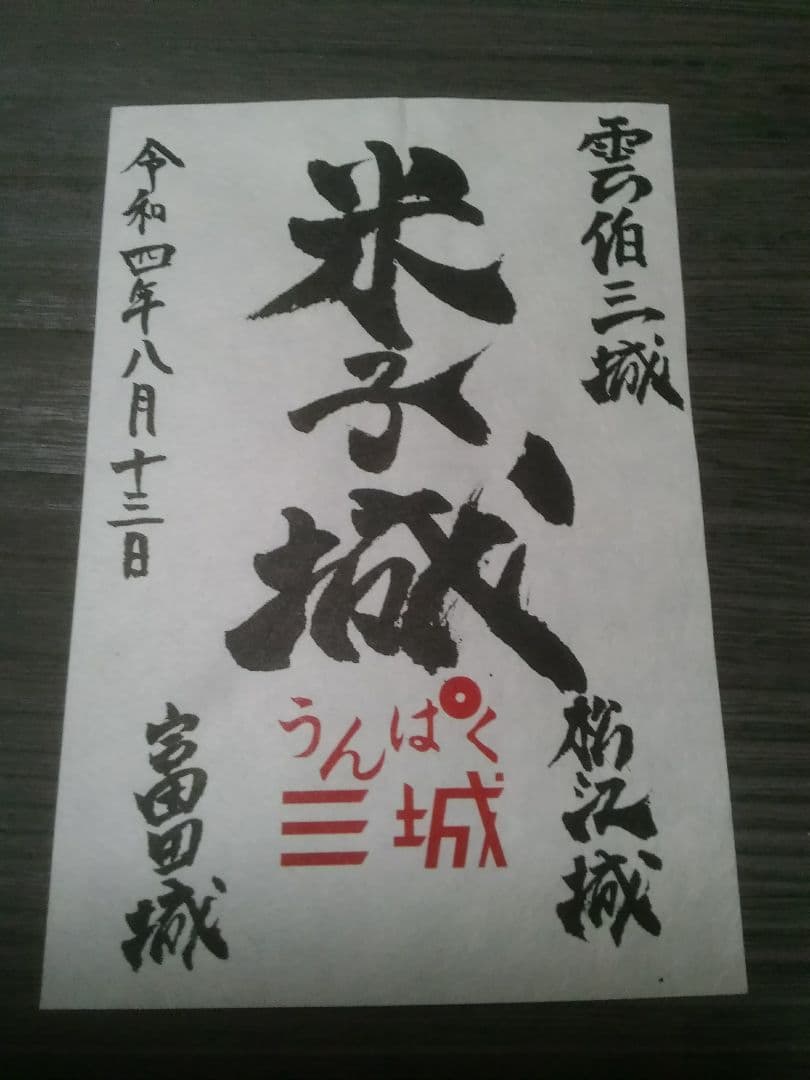 雲伯三城　御城印　松江城　富田城　米子城　直筆手書　お城フェス限定　うんぱく三城
