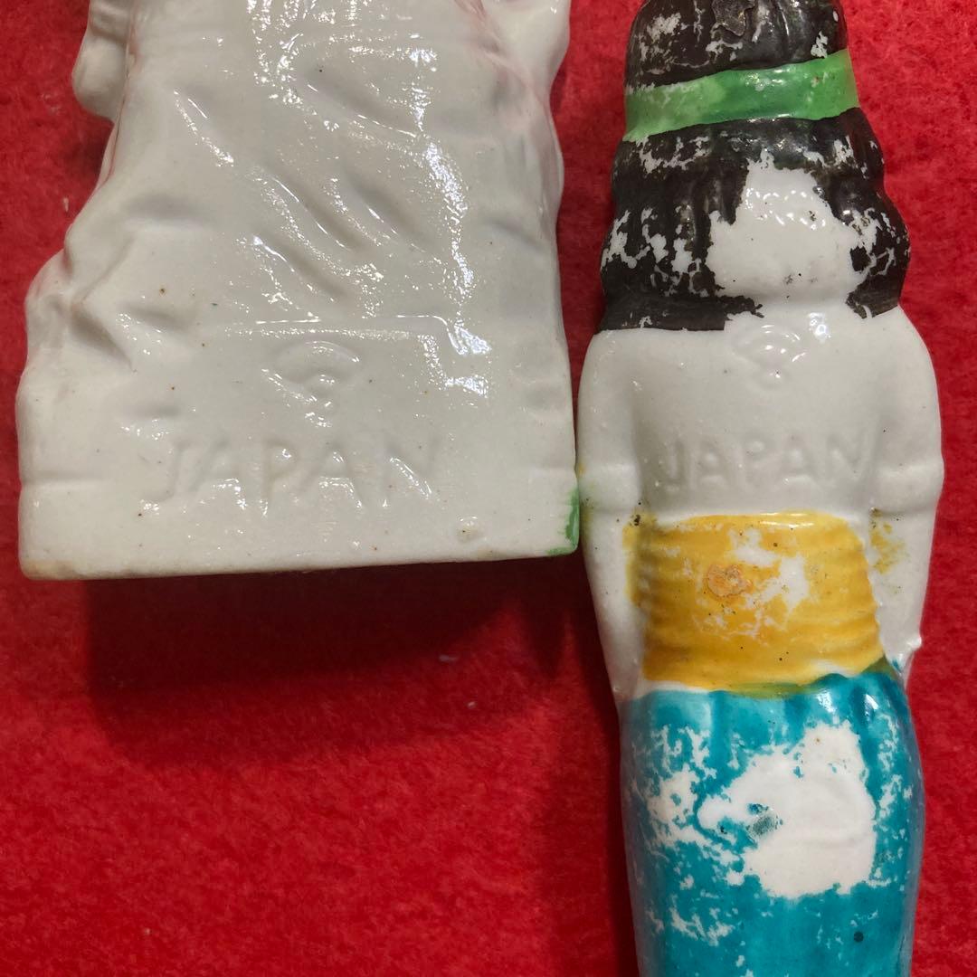 （珍）昭和レトロ　陶磁器製射的人形／観音像／日本人形等11体　　　　　（収集品）