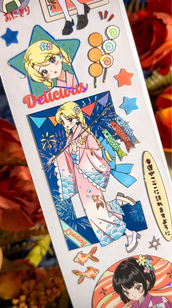 【9437】海外　3/5/巻　貝殻光マスキングテープ　女の子　祭り　夏　人物系