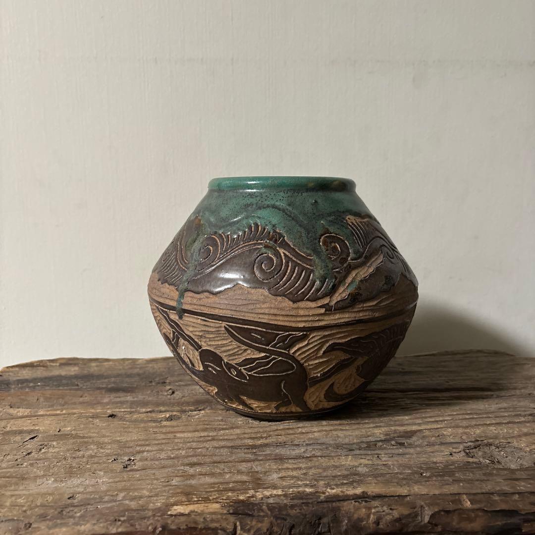 琉球古典焼　壺　古民芸.やちむん.壺屋焼.古道具.骨董品.アンティーク　検:李朝