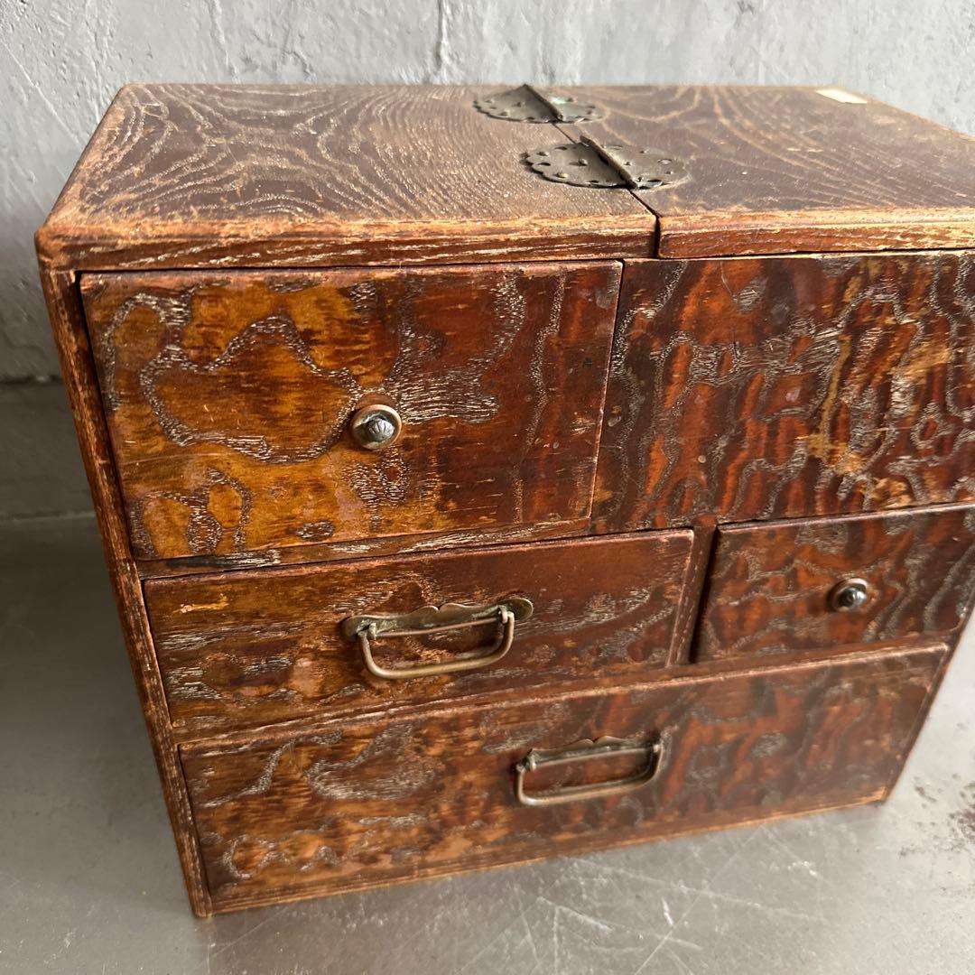 とても味のある裁縫箱ヴィンテージ　木製箪笥 収納に！