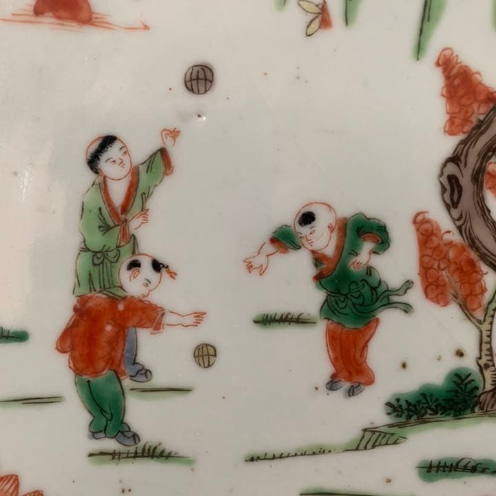 康熈年製　唐子絵　絵皿　唐子文皿　唐子文盤　粉彩　五彩　三彩　オブジェ