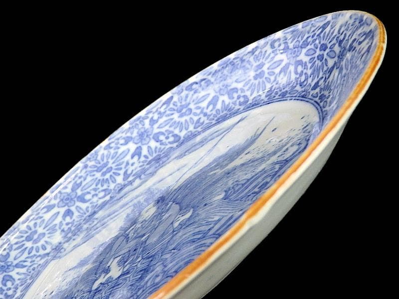 伊万里　染付　型刷印判　浦島太郎の図　６寸皿　S317 AS-fbpp