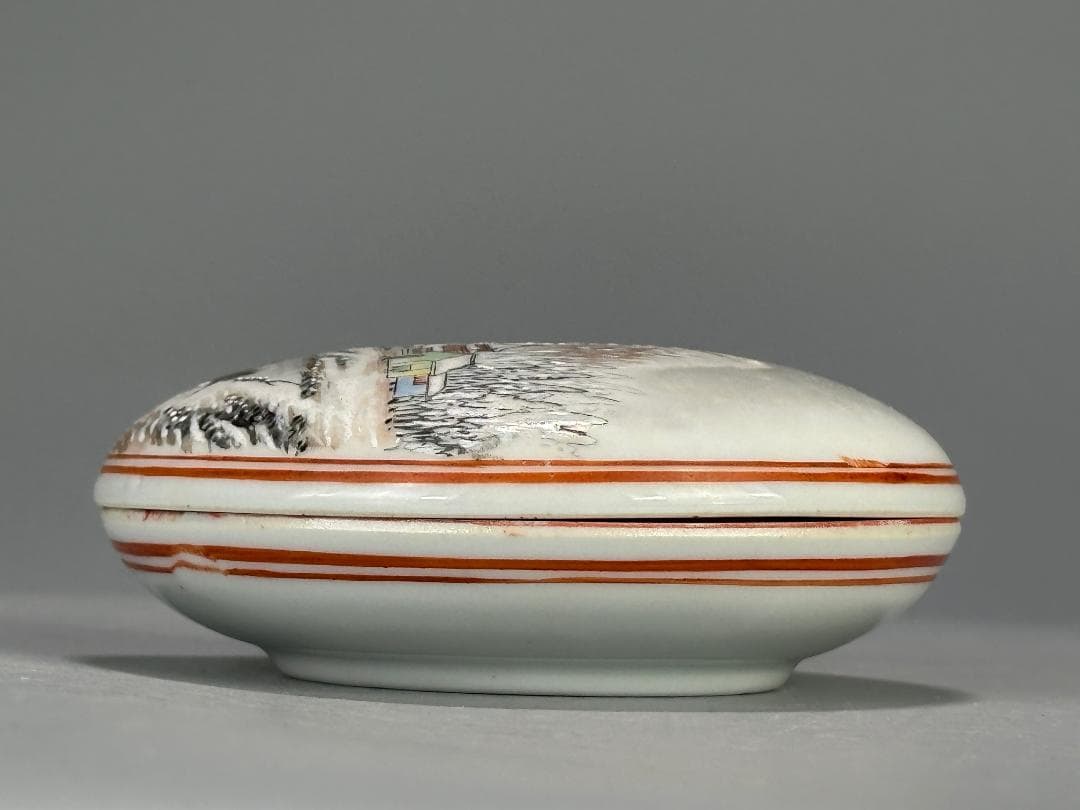 書道具　文房具　景徳鎮製　朱肉　雪景画　乾隆年製　款　時代　唐物