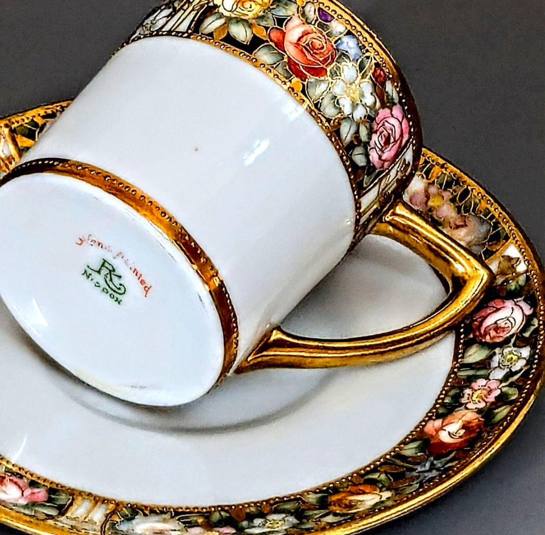 オールドノリタケ 薔薇百花繚乱金盛上陽刻 アンティ―クキャビネット カップ