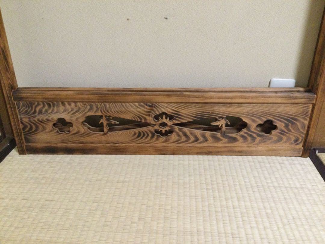 風炉先屏風 総焼杉材 透かし彫り 茶道具 間仕切り L233