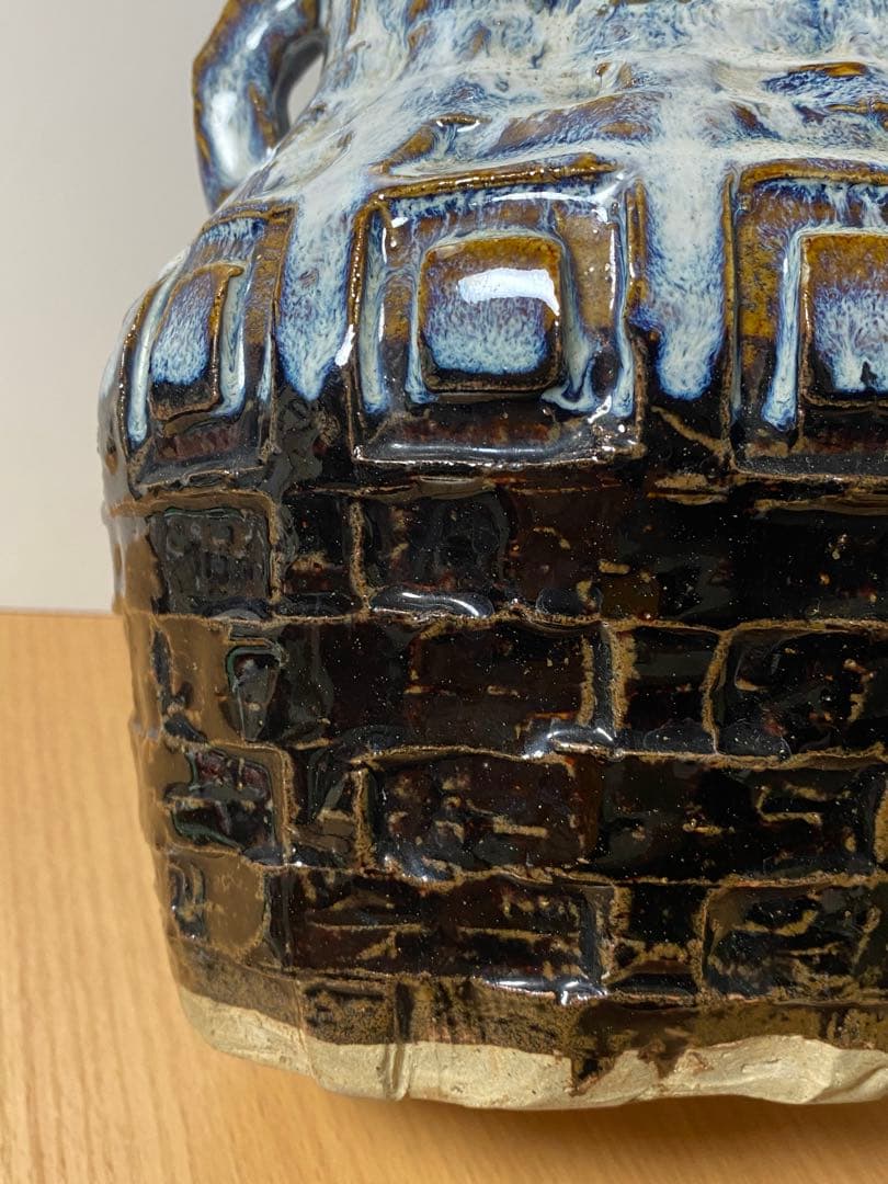 陶芸家　人間国宝　中里逢庵　中里太郎衛門　叩き朝鮮唐津耳付花生　花瓶　花入　レア