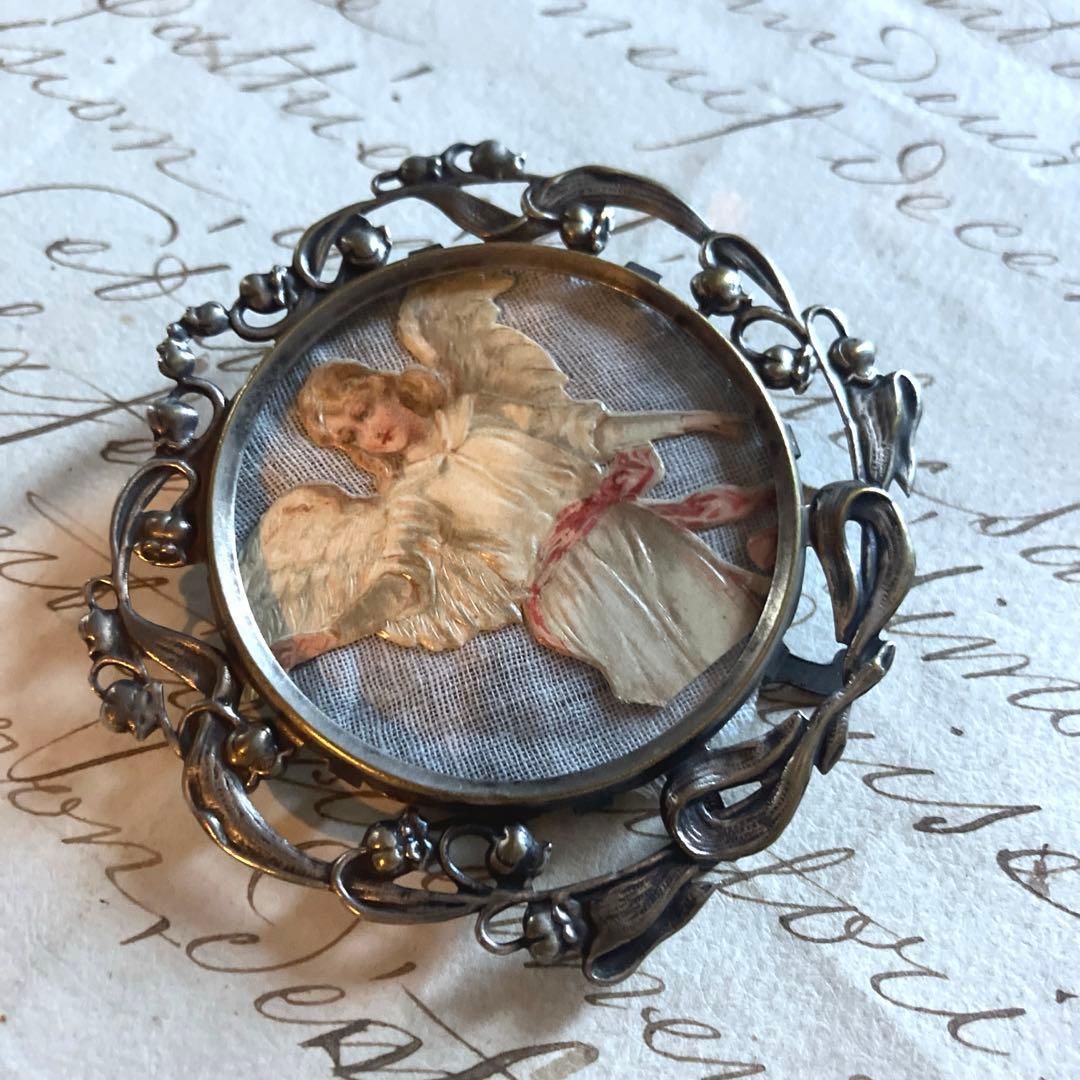 フランスアンティーク鈴蘭フレーム　純銀　シルバー　額装　希少