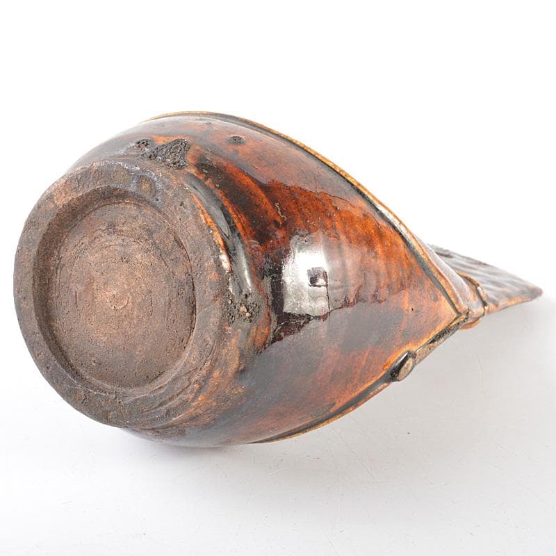 中国　飴釉　扁壷　花器　V　R6385