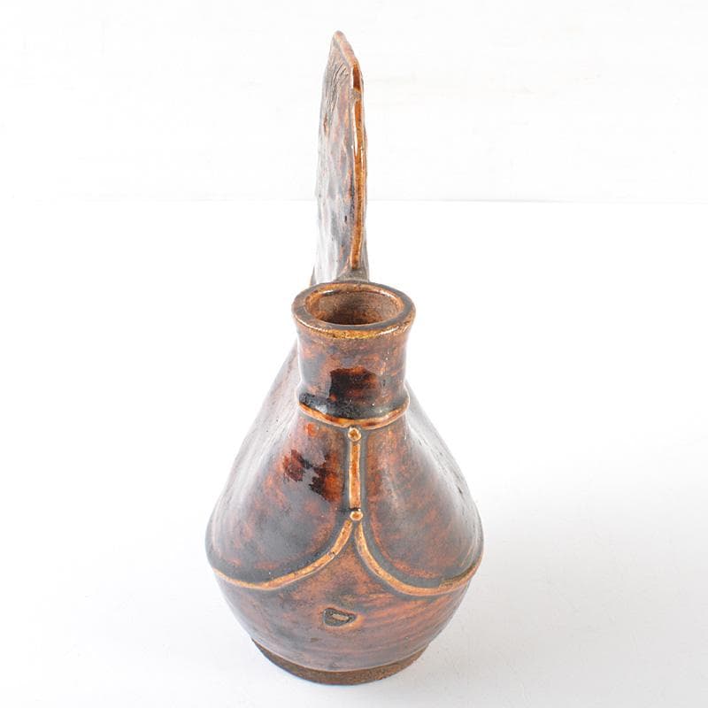 中国　飴釉　扁壷　花器　V　R6385