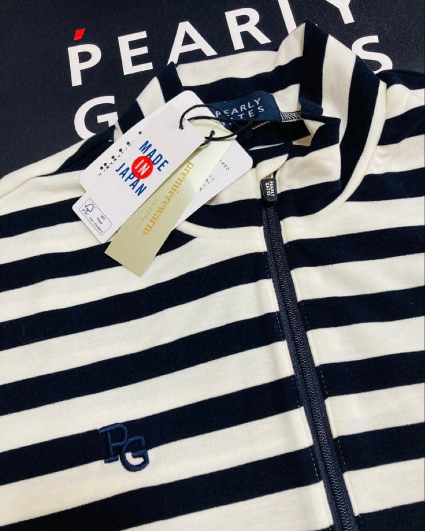 新品 パーリーゲイツ ボーダー プレミアムウォーム 長袖シャツ(5)サイズL/白