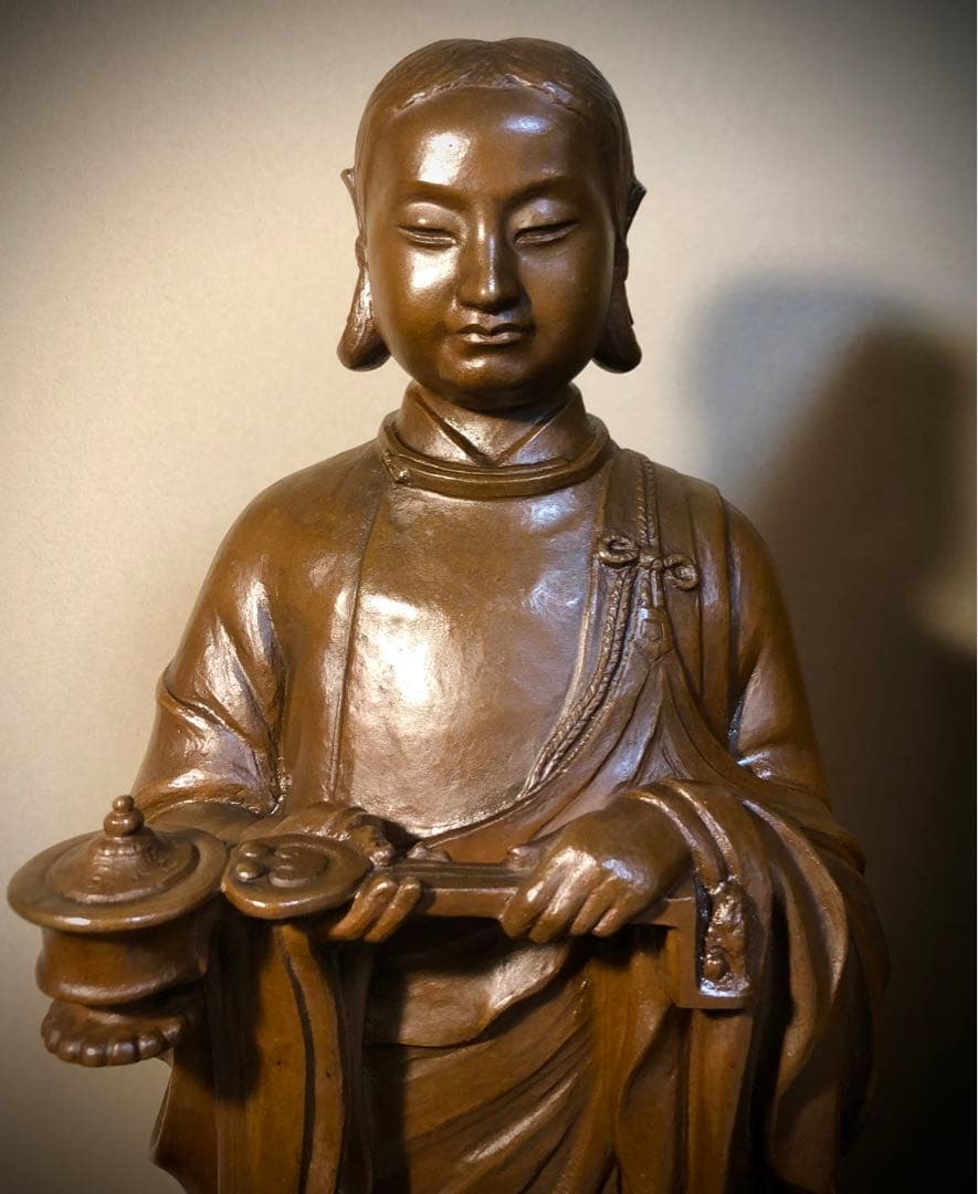 雨宮治郎作 銅造聖徳太子十六才御像　聖徳太子孝養像 共箱 置物 彫刻 彫像