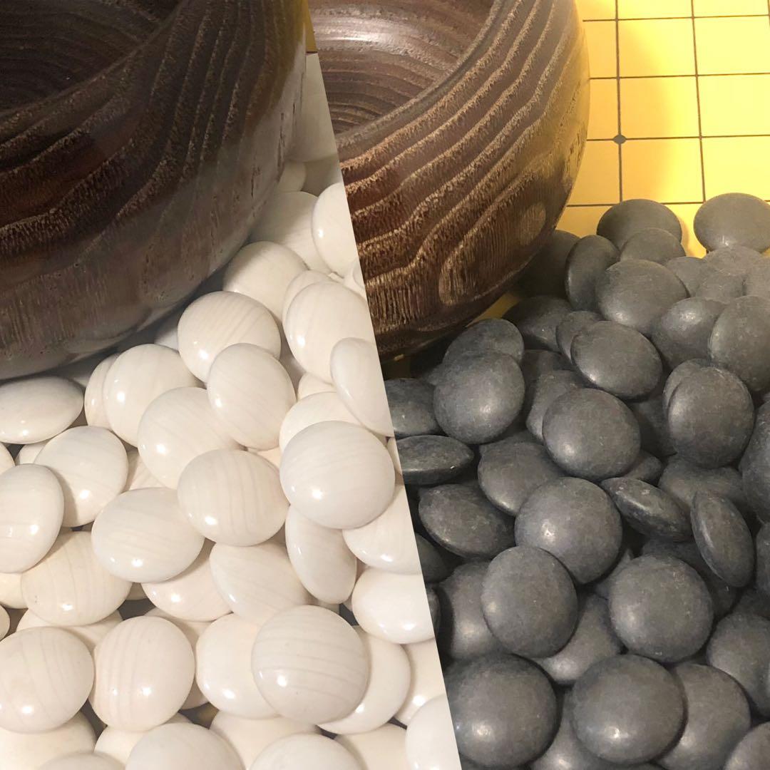 良品 銘木高級栗碁笥特大 美栄 極厚碁石セット　日向特製蛤碁石36号　那智黒石