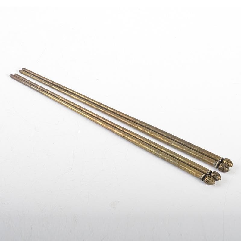 茶道具　黄銅　松笠頭　火箸　2組　時代箱付　C　6069