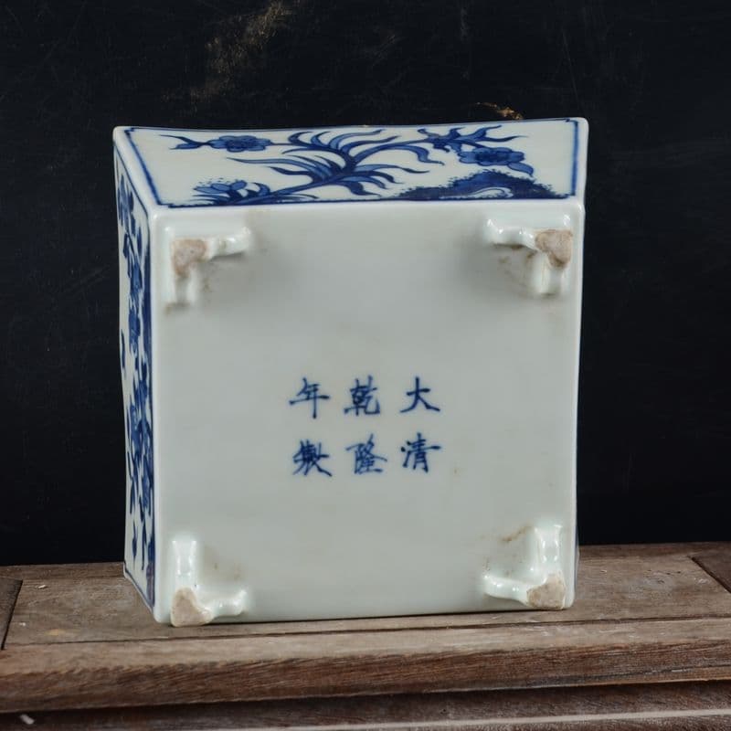 清乾隆帝手画鯖石榴花四方升斗 文房案頭 書道具 文房具 現代工芸品美術品 置物