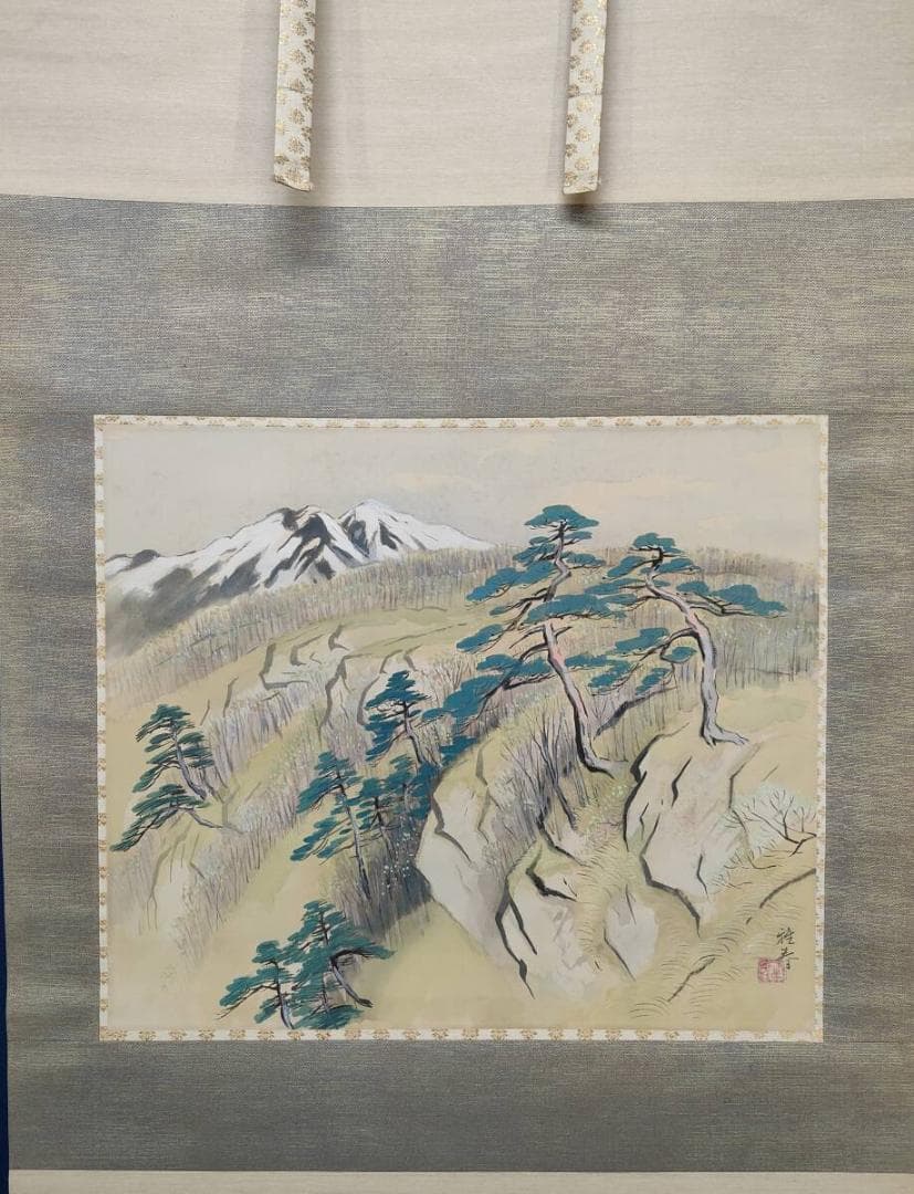 真作/藤谷雅春/春景図/山水図/布袋屋掛軸A-708