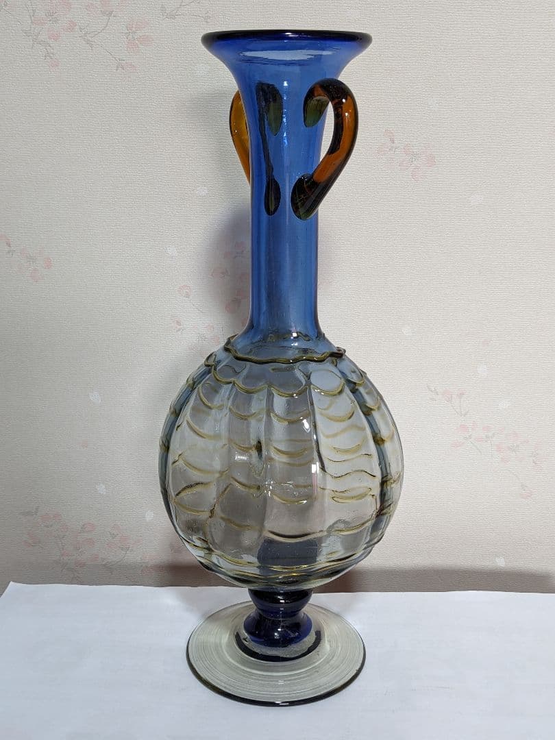 ♦西洋アンティーク 扁壺双耳 ガラス花瓶 アールヌーボー ？フランス 骨董品