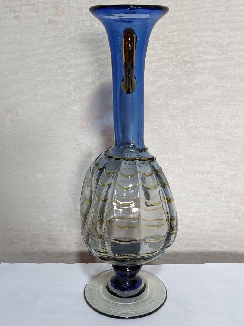 ♦西洋アンティーク 扁壺双耳 ガラス花瓶 アールヌーボー ？フランス 骨董品