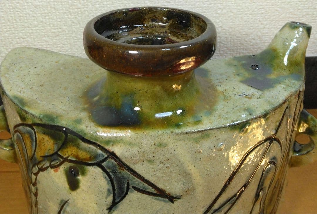 人間国宝 金城次郎 海老紋抱瓶 栞 共箱 美品 壺屋焼 壷屋焼 やちむん