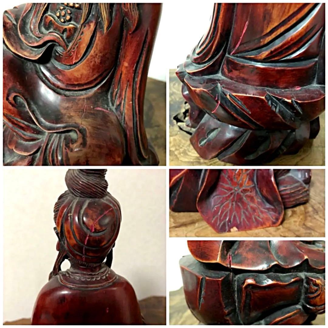 中国仏教美術 古木 一刀彫 蓮乗観音菩薩