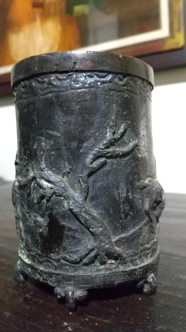 古銅　鹿図　筆筒　中国 or 和物？